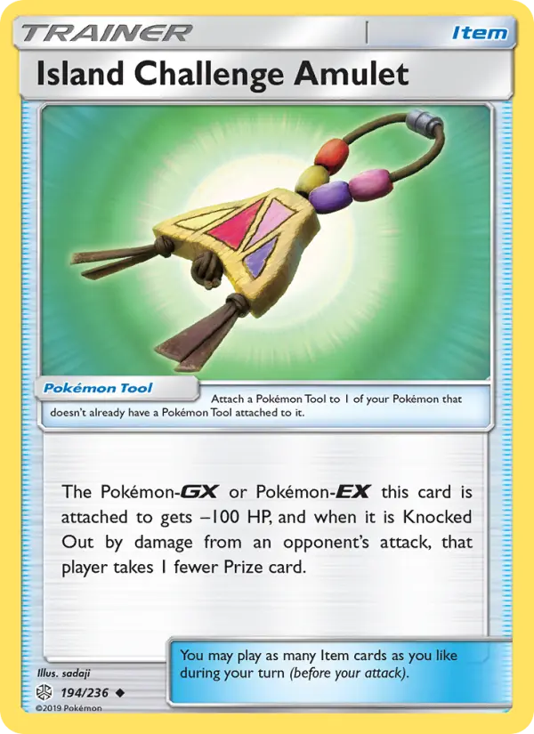 Island Challenge Amulet Uncommon Pokemon card #194 from Cosmic Eclipse