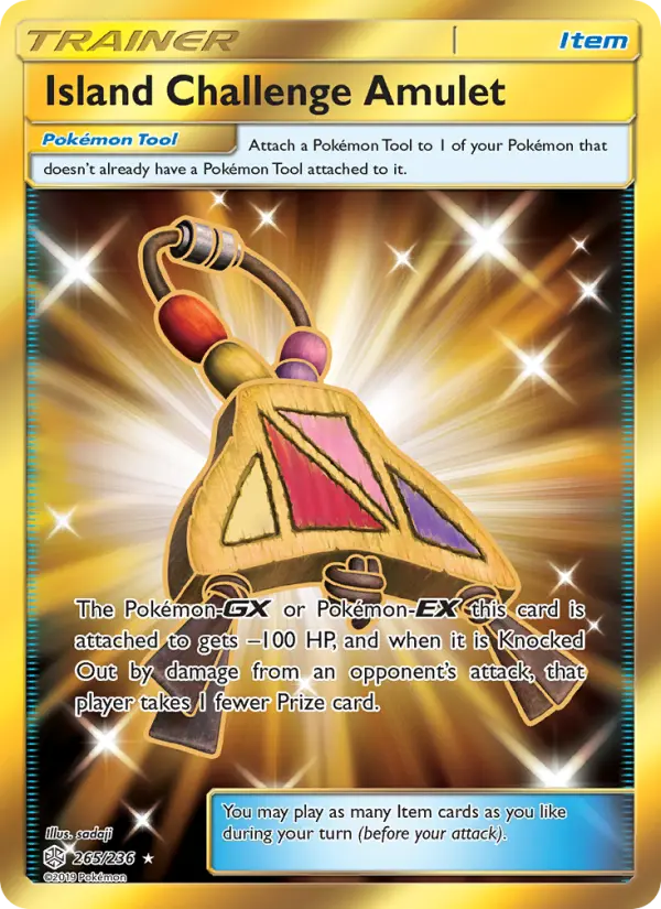 Island Challenge Amulet Secret Rare Pokemon card #265 from Cosmic Eclipse