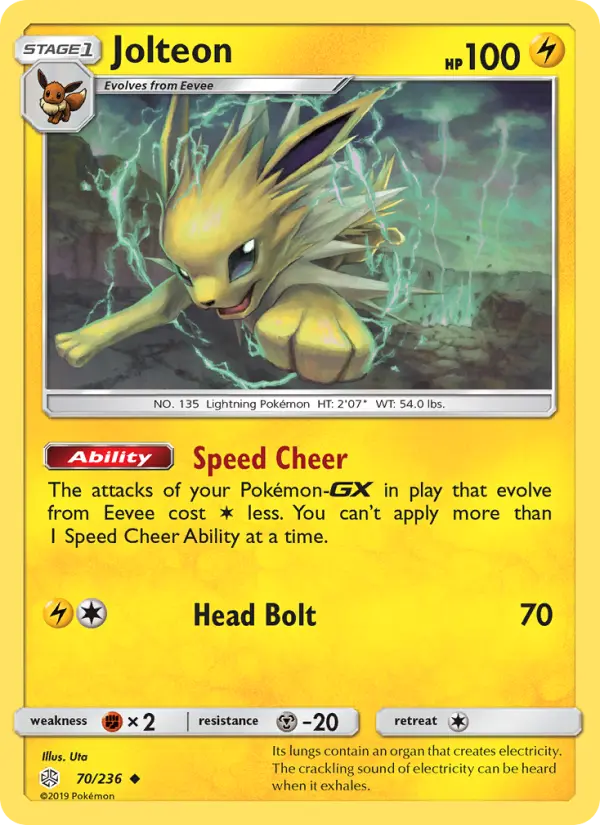 Jolteon Uncommon Pokemon card #70 from Cosmic Eclipse