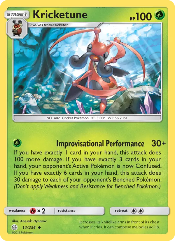 Kricketune Uncommon Pokemon card #14 from Cosmic Eclipse
