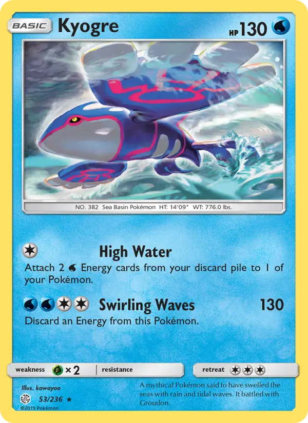 Kyogre Rare Pokemon card #53 from Cosmic Eclipse