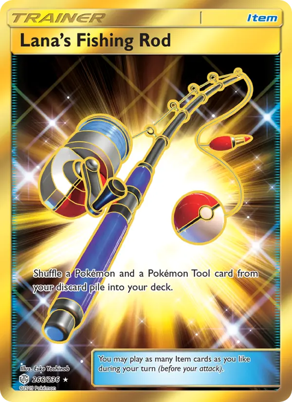 Lana’s Fishing Rod Secret Rare Pokemon card #266 from Cosmic Eclipse