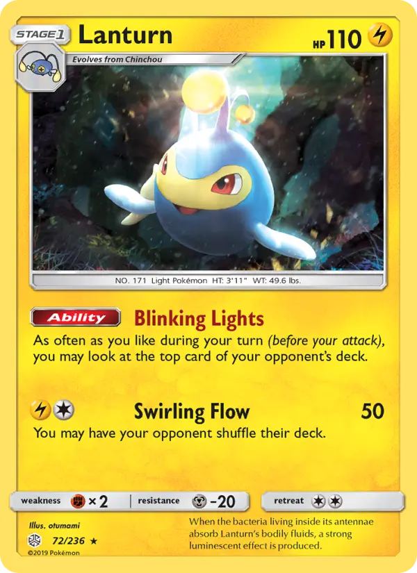 Lanturn Rare Pokemon card #72 from Cosmic Eclipse