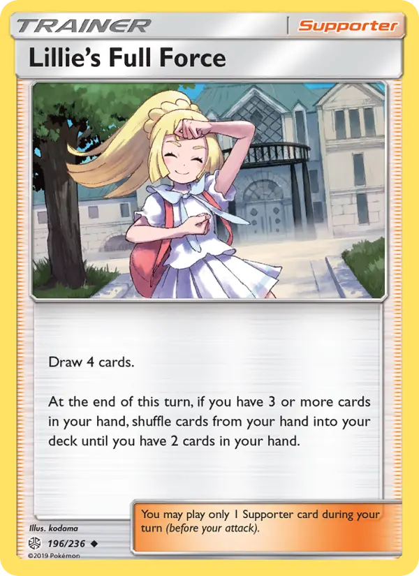 Lillie’s Full Force Uncommon Pokemon card #196 from Cosmic Eclipse