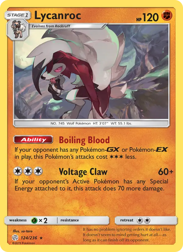 Lycanroc Rare Pokemon card #124 from Cosmic Eclipse