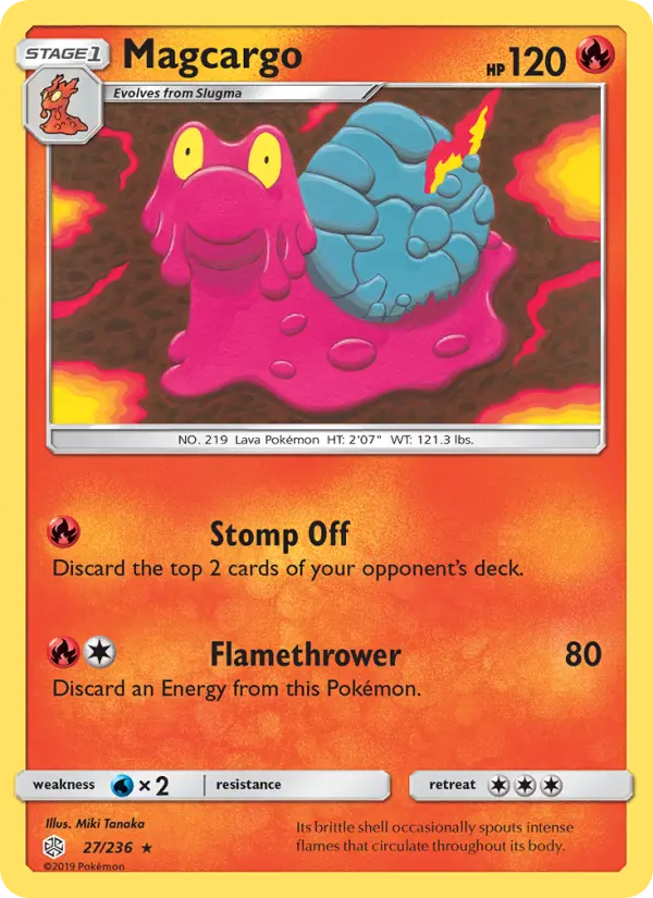 Magcargo Rare Pokemon card #27 from Cosmic Eclipse
