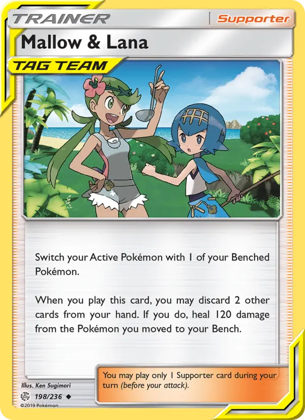 Mallow & Lana Uncommon Pokemon card #198 from Cosmic Eclipse