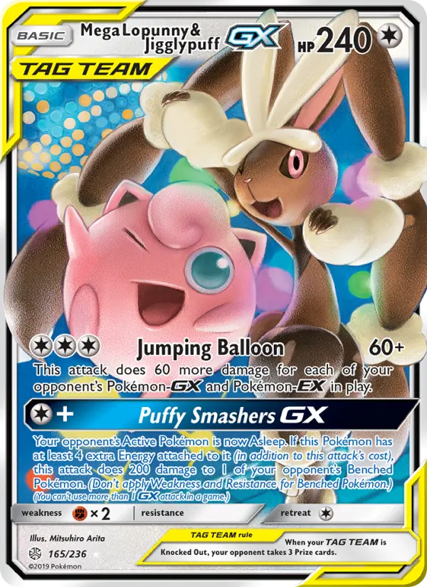 Mega Lopunny & Jigglypuff GX Ultra Rare Pokemon card #165 from Cosmic Eclipse