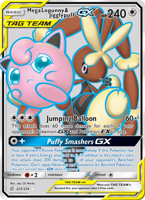 Mega Lopunny & Jigglypuff GX Ultra Rare Pokemon card #225 from Cosmic Eclipse