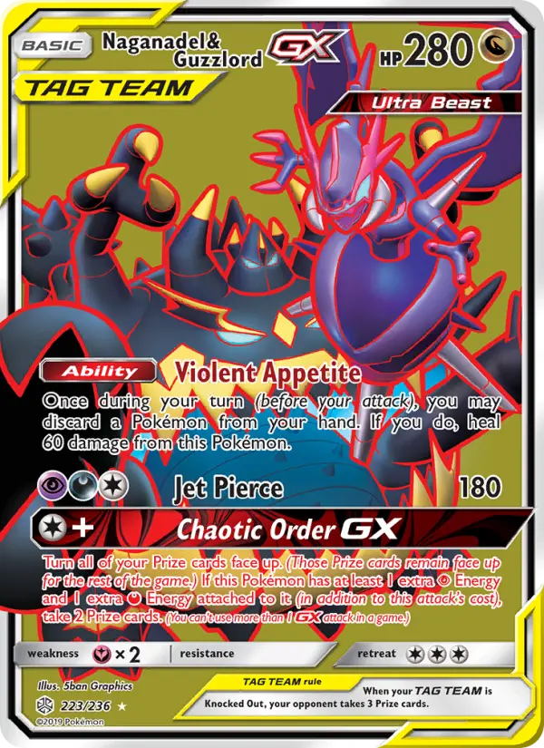 Naganadel & Guzzlord GX Ultra Rare Pokemon card #223 from Cosmic Eclipse