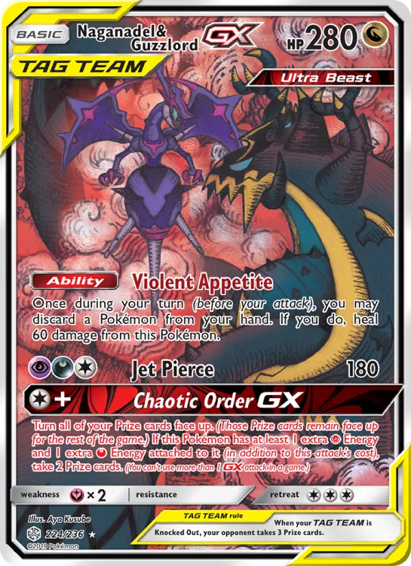 Naganadel & Guzzlord GX Ultra Rare Pokemon card #224 from Cosmic Eclipse