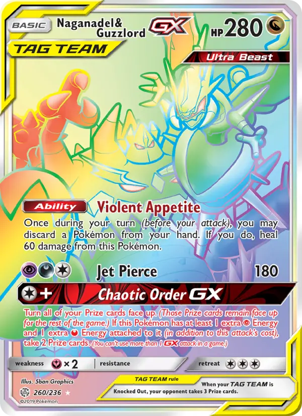 Naganadel & Guzzlord GX Secret Rare Pokemon card #260 from Cosmic Eclipse
