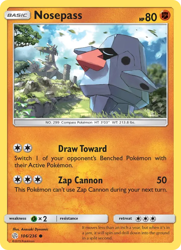 Nosepass Common Pokemon card #106 from Cosmic Eclipse