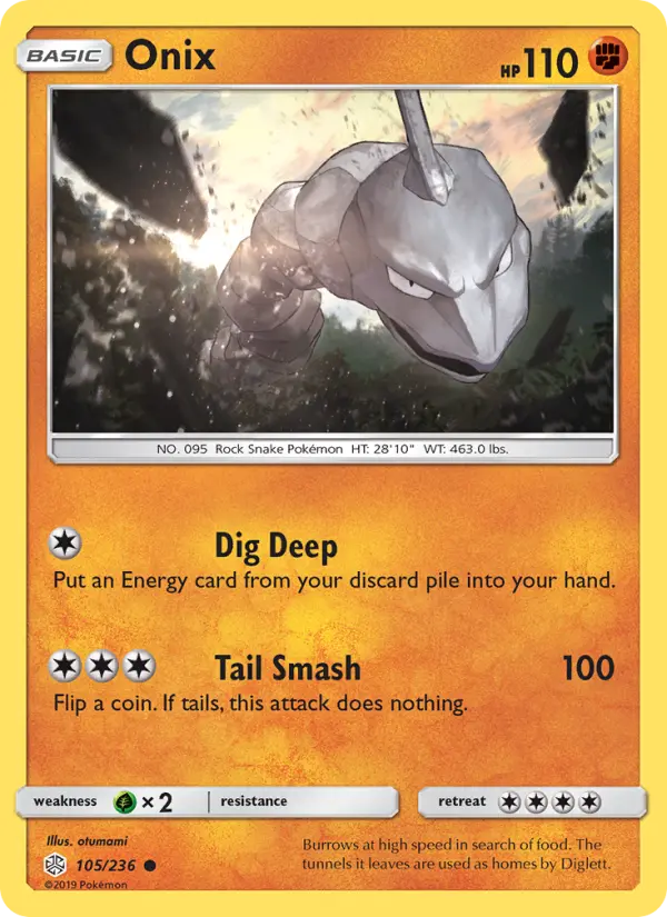 Onix Common Pokemon card #105 from Cosmic Eclipse