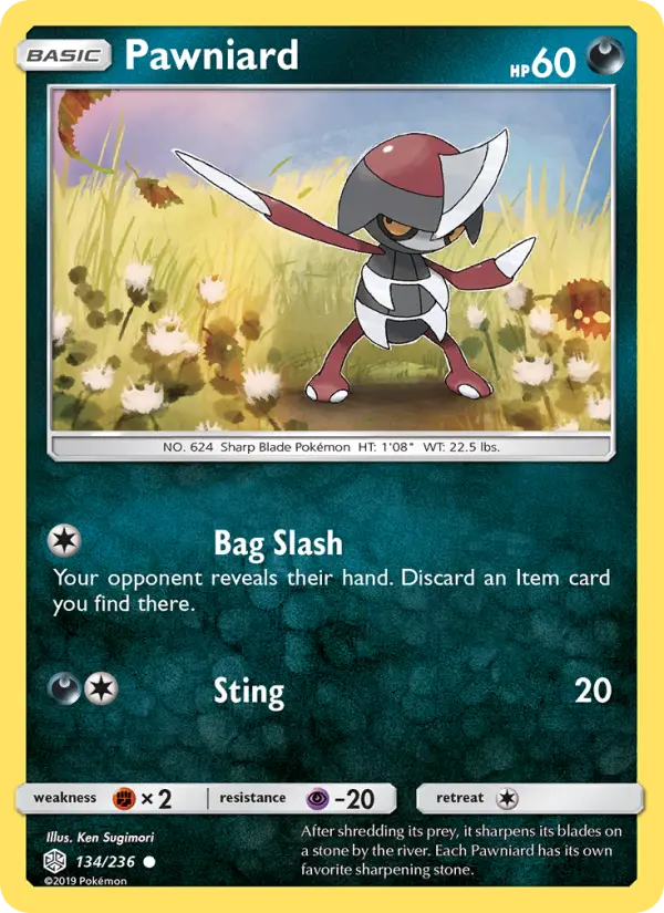 Pawniard Common Pokemon card #134 from Cosmic Eclipse