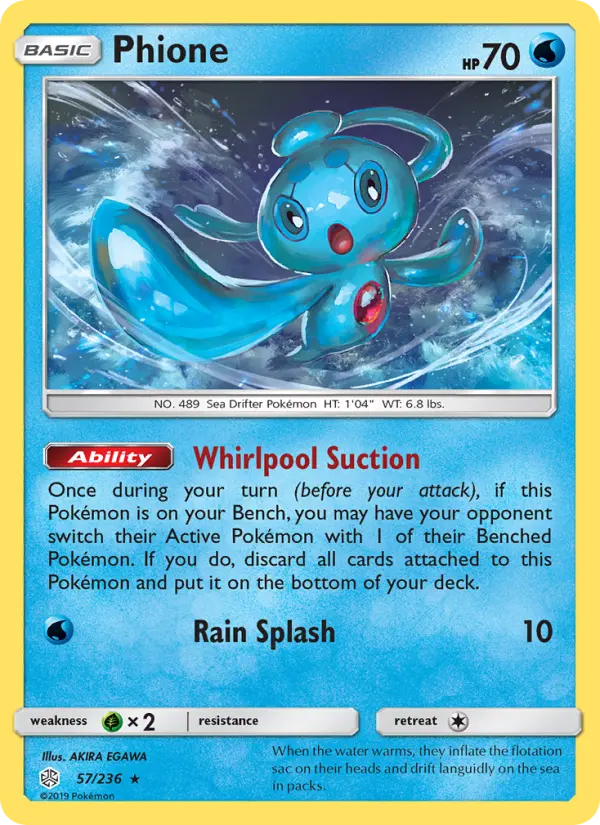 Phione Rare Pokemon card #57 from Cosmic Eclipse
