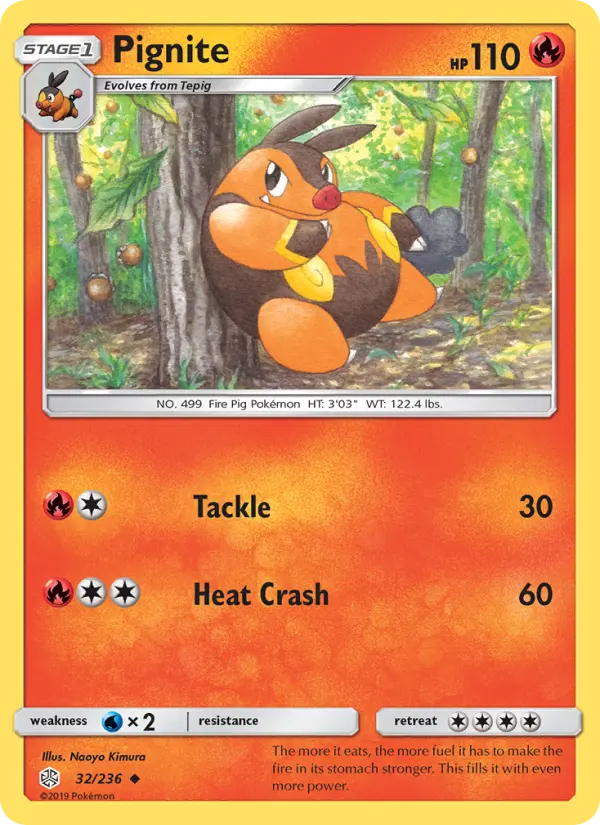 Pignite Uncommon Pokemon card #32 from Cosmic Eclipse