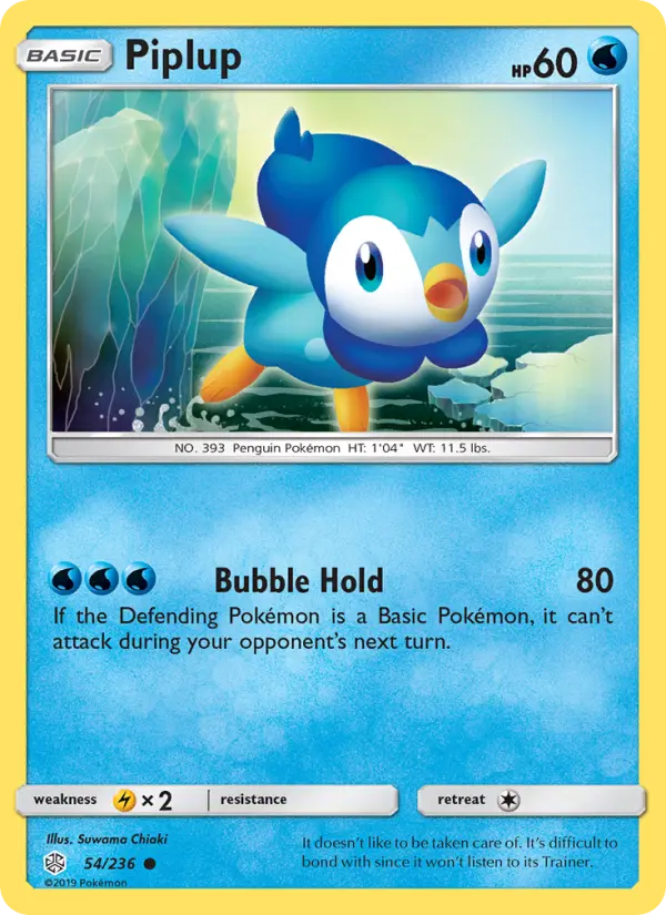 Piplup Common Pokemon card #54 from Cosmic Eclipse