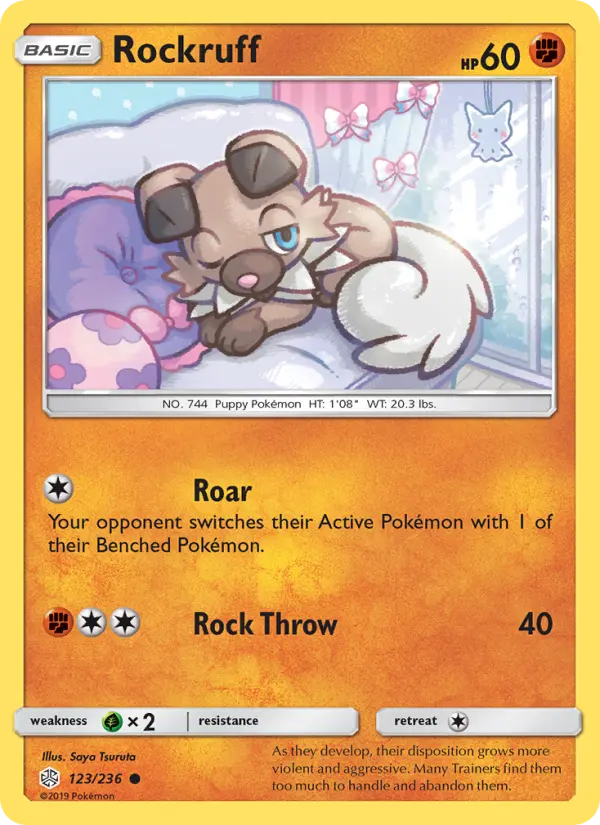 Rockruff Common Pokemon card #123 from Cosmic Eclipse