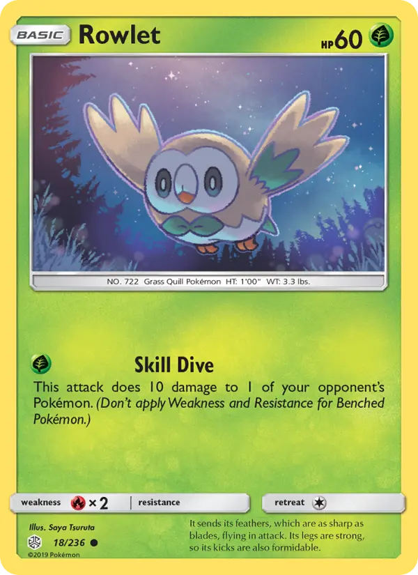 Rowlet Common Pokemon card #18 from Cosmic Eclipse