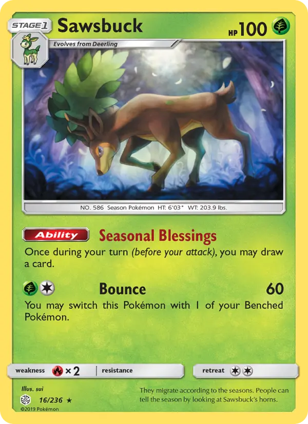 Sawsbuck Rare Pokemon card #16 from Cosmic Eclipse