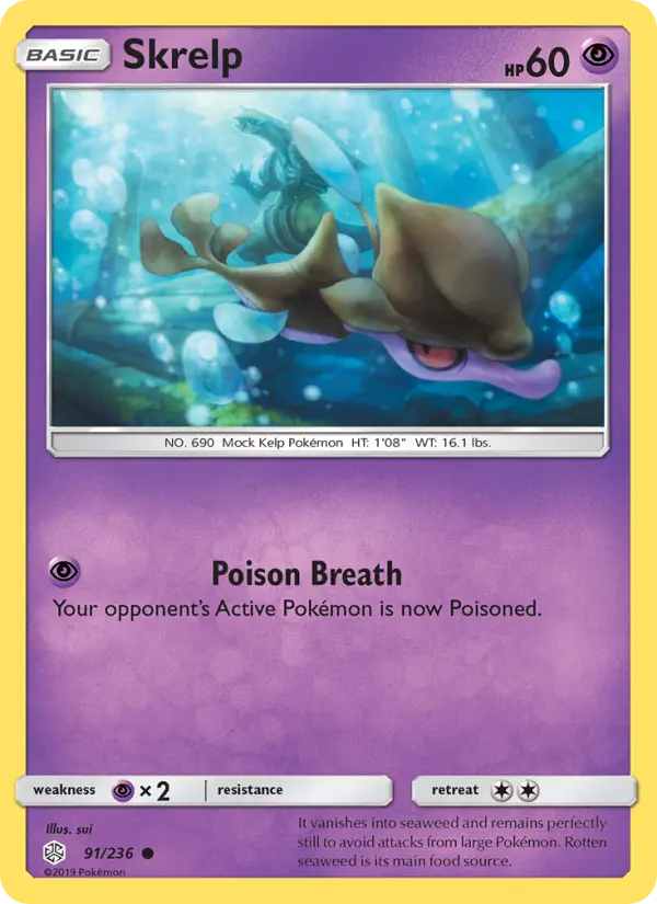 Skrelp Common Pokemon card #91 from Cosmic Eclipse