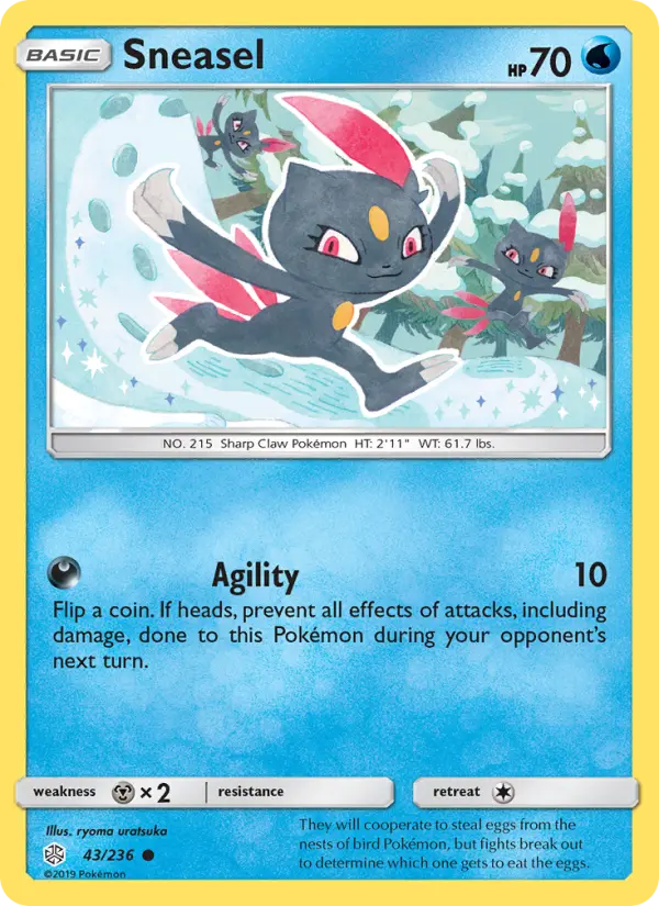 Sneasel Common Pokemon card #43 from Cosmic Eclipse