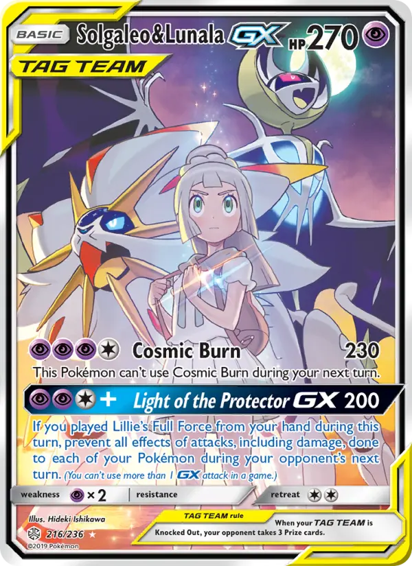 Solgaleo & Lunala GX Ultra Rare Pokemon card #216 from Cosmic Eclipse