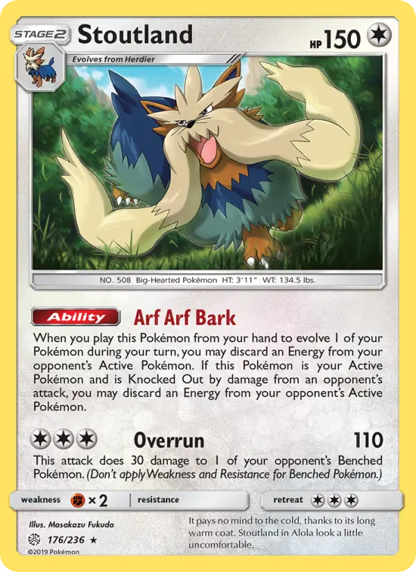 Stoutland Rare Pokemon card #176 from Cosmic Eclipse