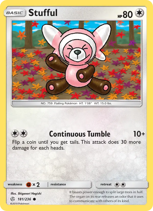 Stufful Common Pokemon card #181 from Cosmic Eclipse