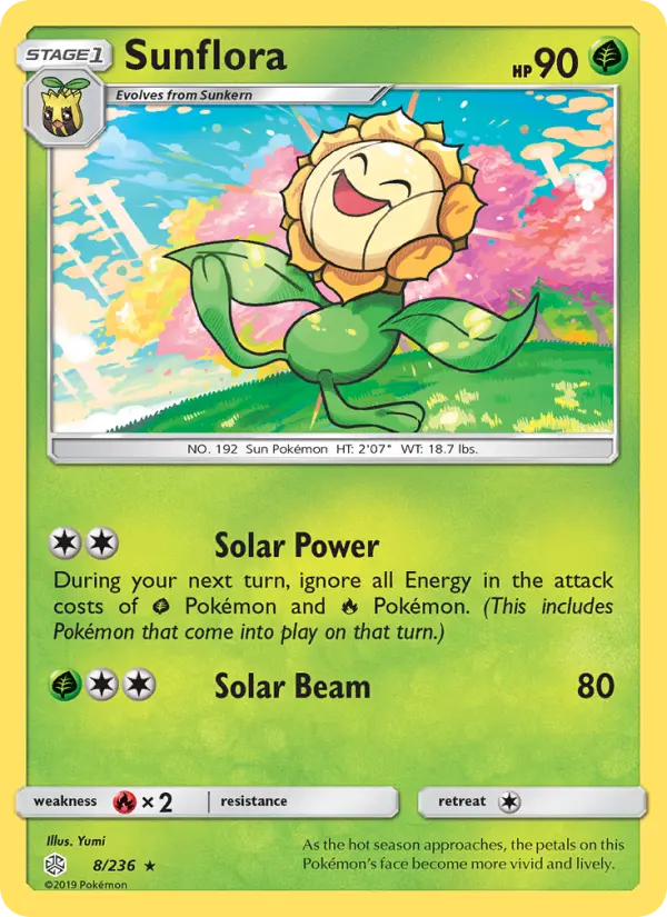 Sunflora Rare Pokemon card #8 from Cosmic Eclipse