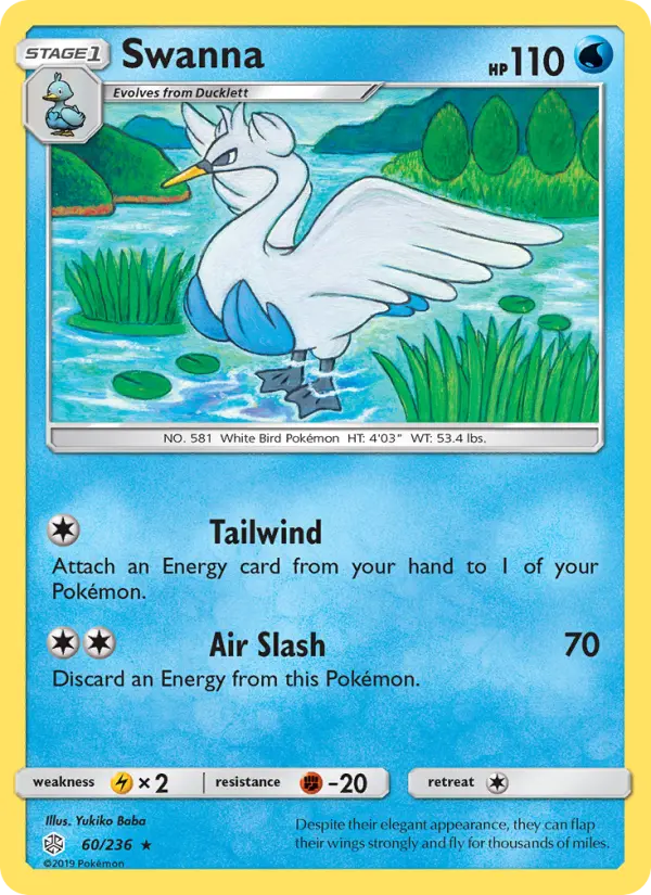 Swanna Rare Pokemon card #60 from Cosmic Eclipse