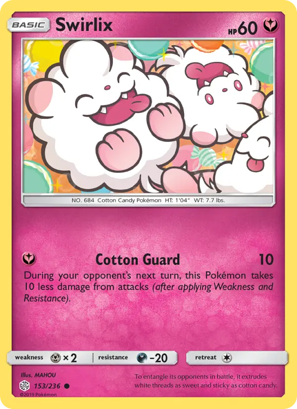 Swirlix Common Pokemon card #153 from Cosmic Eclipse