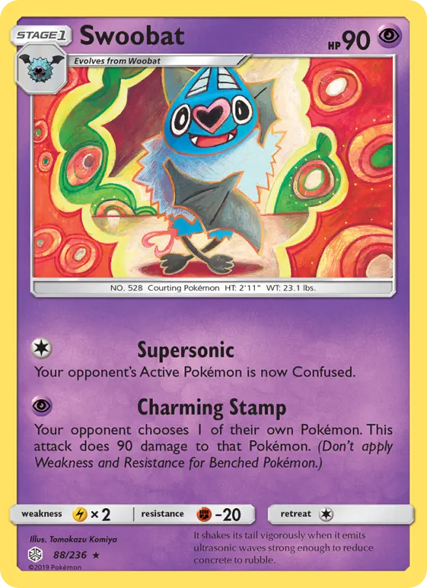 Swoobat Rare Pokemon card #88 from Cosmic Eclipse