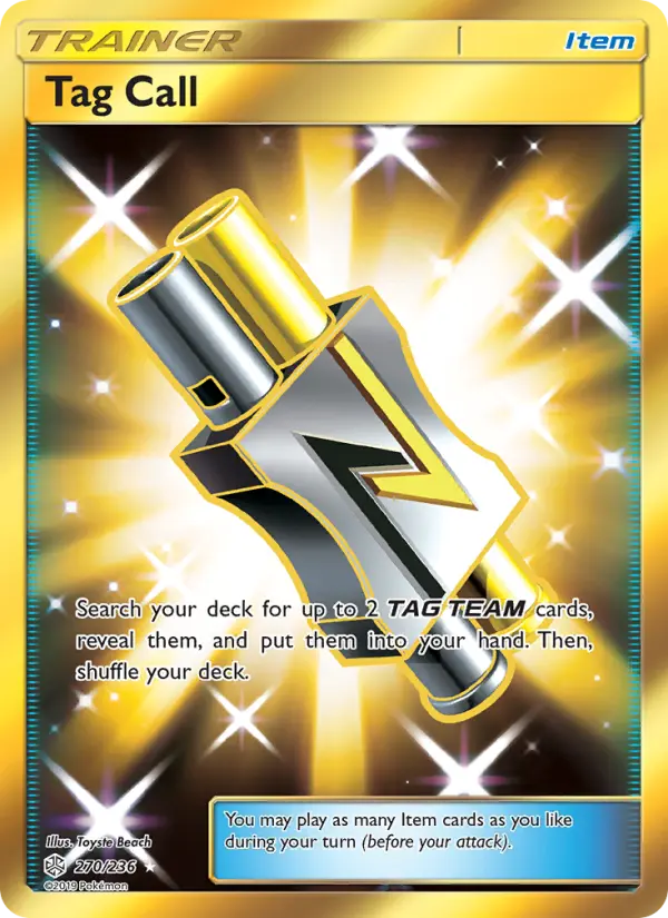 Tag Call Secret Rare Pokemon card #270 from Cosmic Eclipse