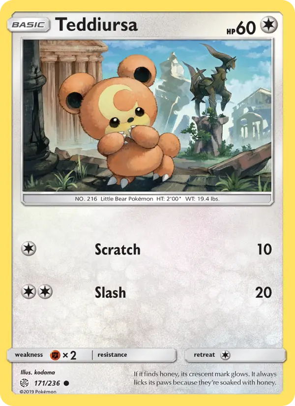 Teddiursa Common Pokemon card #171 from Cosmic Eclipse