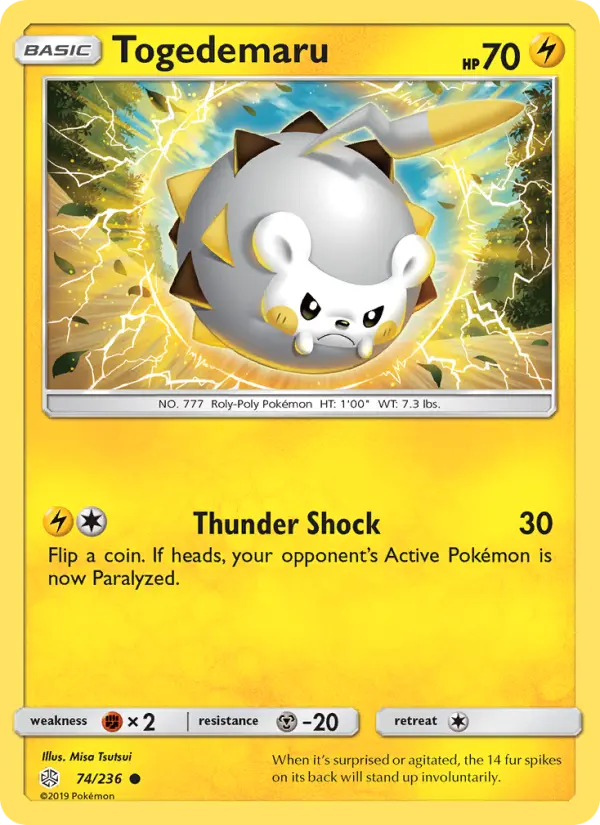Togedemaru Common Pokemon card #74 from Cosmic Eclipse