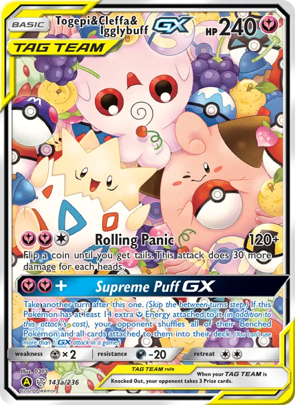 Togepi & Cleffa & Igglybuff GX Ultra Rare Pokemon card #143 from Cosmic Eclipse