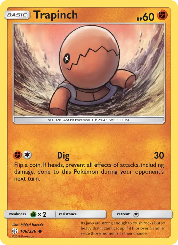 Trapinch Common Pokemon card #108 from Cosmic Eclipse