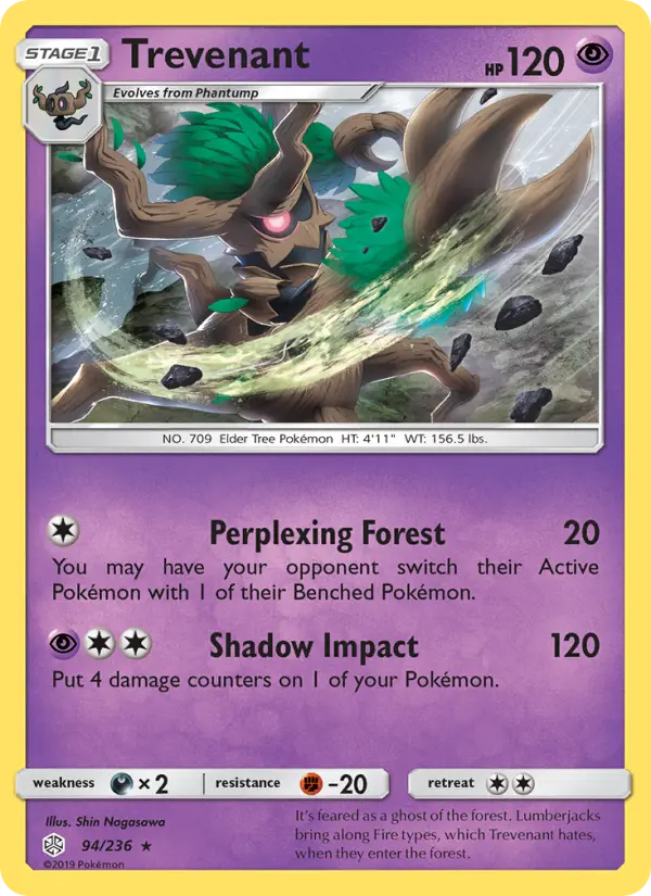 Trevenant Rare Pokemon card #94 from Cosmic Eclipse