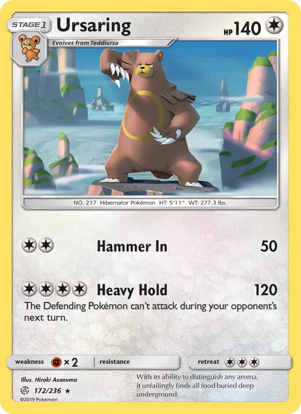 Ursaring Rare Pokemon card #172 from Cosmic Eclipse