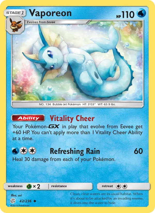 Vaporeon Uncommon Pokemon card #42 from Cosmic Eclipse