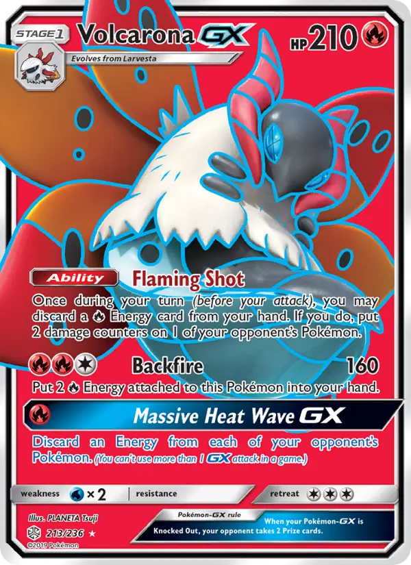 Volcarona GX Ultra Rare Pokemon card #213 from Cosmic Eclipse