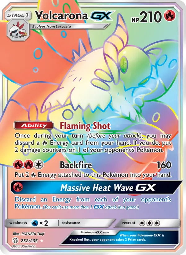 Volcarona GX Secret Rare Pokemon card #252 from Cosmic Eclipse