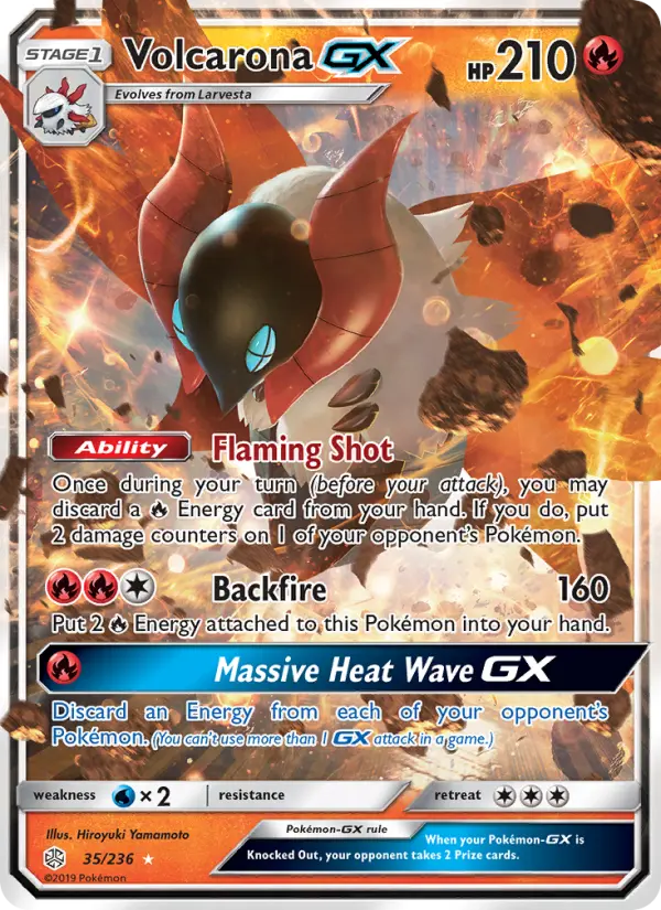 Volcarona GX Ultra Rare Pokemon card #35 from Cosmic Eclipse