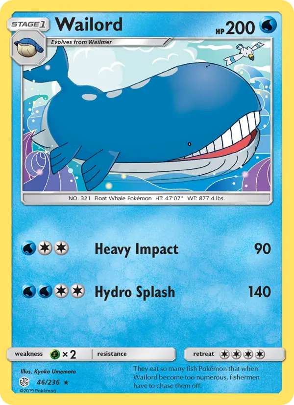 Wailord Rare Pokemon card #46 from Cosmic Eclipse