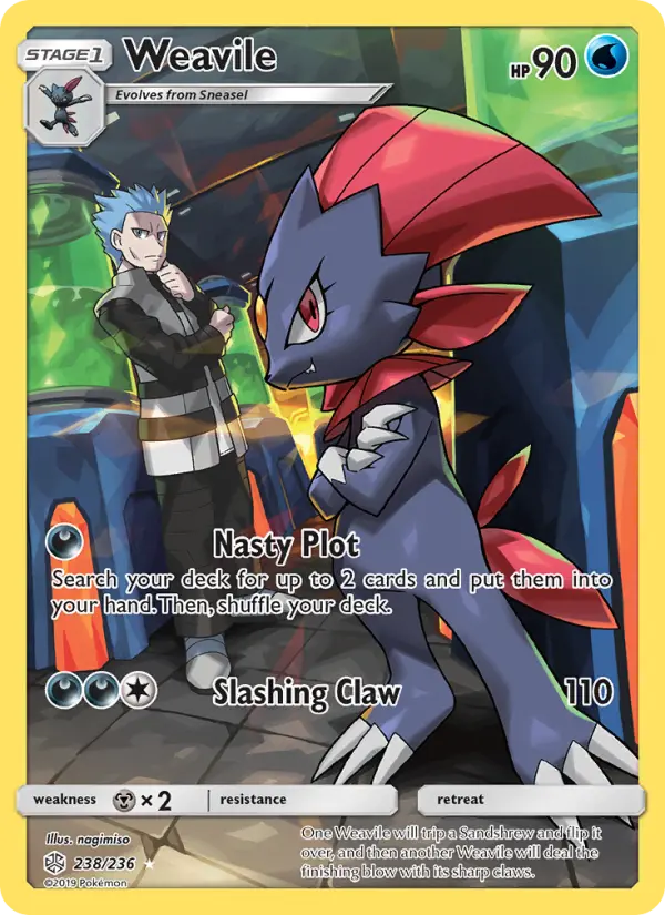 Weavile Secret Rare Pokemon card #238 from Cosmic Eclipse