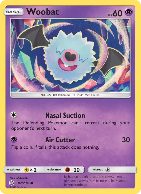 Woobat Common Pokemon card #87 from Cosmic Eclipse