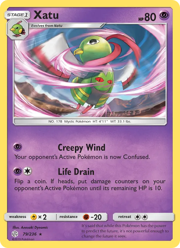 Xatu Rare Pokemon card #79 from Cosmic Eclipse
