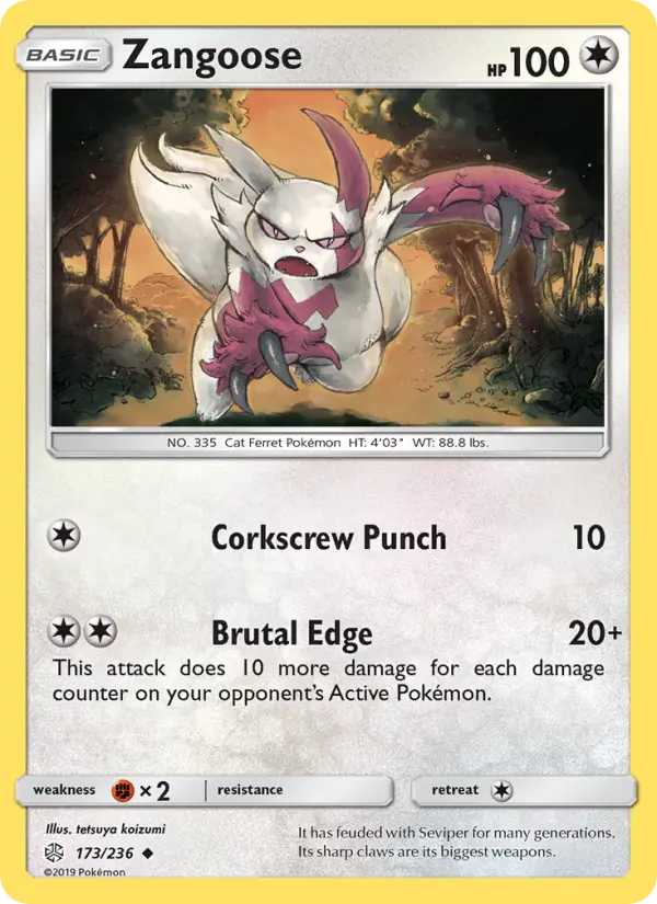 Zangoose Uncommon Pokemon card #173 from Cosmic Eclipse